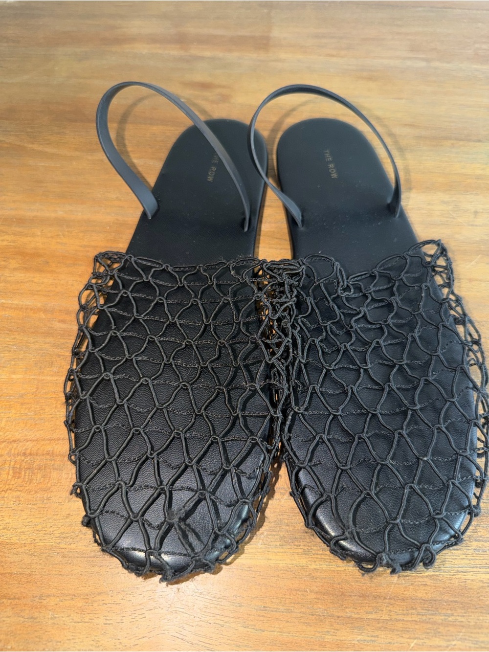 The Row Black Mesh Net Slingback Sandals